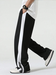 Paralians Solid, Striped Men Black Track Pants