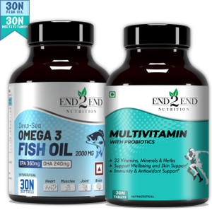 End2End Nutrition Omega 3 Fish oil capsules + Multivitamin with probiotics for men and women