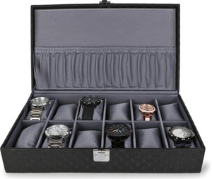 WATCHHUT Men's and Women's Watch Box Holder Organizer Case in Black color in Watch Box