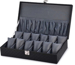 WATCHHUT Men's and Women's Watch Box Holder Organizer Case in Black and gray color in. Watch Box