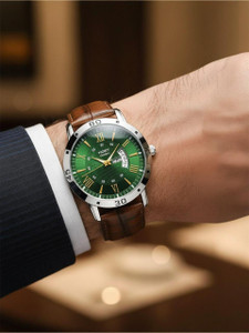 homt Luxury Fashion Working day-date leather belt smart analog watch for men Fashion Luxury Round Green dial leather belt Smart Analog Watch  - For Men