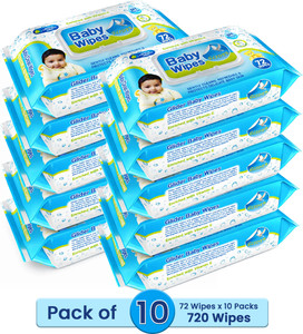 GLIDER Baby Wipes with Moisture Lock FlipTop|Contains Aloe Vera & Vitamin E( Pack of 10