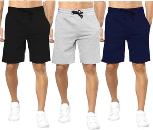 TENRUN Solid Men Dark Blue, Grey, Black Casual Shorts