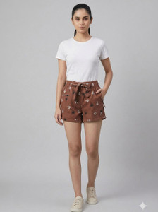 RichOwn Printed Women Brown Casual Shorts