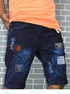 hyooo Distressed Men Denim Blue Denim Shorts