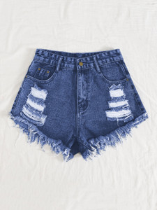 Aahwan Solid Women Denim Dark Blue Denim Shorts