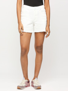 Pepe Jeans Solid Women White Denim Shorts