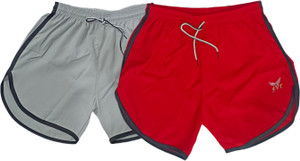 mokshii Solid Men Red, Grey Regular Shorts, Beach Shorts, Running Shorts, Gym Shorts, Night Shorts