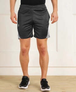Lemona Solid, Color Block Men Black, Silver Sports Shorts