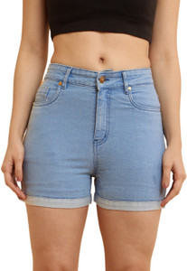 Puella Solid Women Blue Denim Shorts