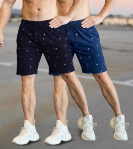 FEEL TRACK Printed Men Dark Blue, Blue Bermuda Shorts
