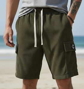INDICLUB Self Design Men Green Regular Shorts