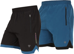 Kyk Self Design Men Black, Blue Sports Shorts