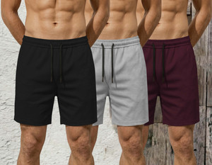 TRIPR Solid Men Black, Grey, Maroon Regular Shorts