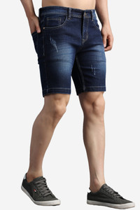 PRJ IN STYLE Solid Men Denim Dark Blue Regular Shorts