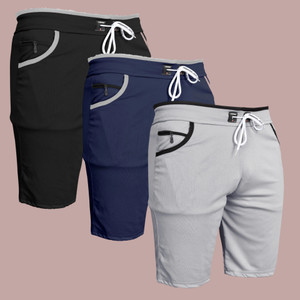 WeReKo Solid Men Dark Blue, Silver, Black Casual Shorts