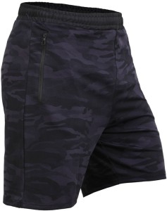 NINQ Solid, Military Camouflage, Printed Men Dark Blue Sports Shorts