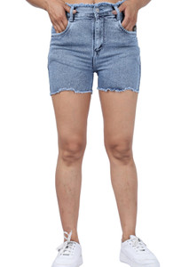 HouseOfCommon Dyed/Washed Women Denim Light Blue Denim Shorts