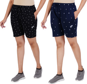 FEEL TRACK Printed Men Black, Dark Blue Regular Shorts