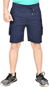 MNICreators Solid Men Dark Blue Basic Shorts