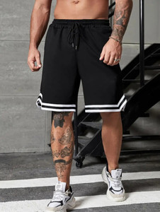 CULISH Solid, Striped Men Black Gym Shorts