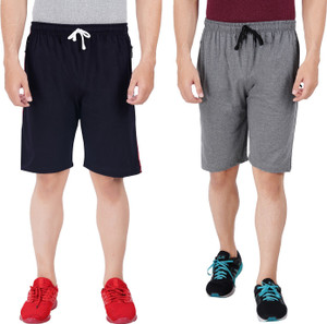 FEEL TRACK Solid Men Dark Blue, Grey Regular Shorts