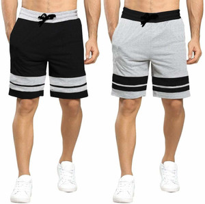 GLAMPANDA Color Block Men Black, Grey Sports Shorts