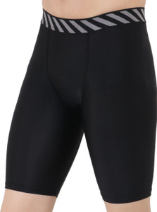 NINQ Solid, Striped Men Black Compression Shorts, Cycling Shorts, Gym Shorts