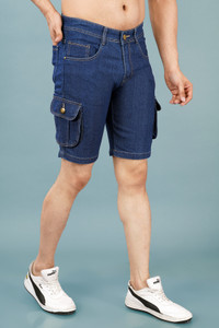 NIVASU Dyed/Washed Men Dark Blue Denim Shorts