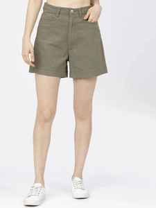 HR FASHION Solid Women Green Denim Shorts