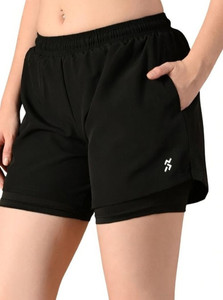 House Of Fitness Printed Women Black Casual Shorts