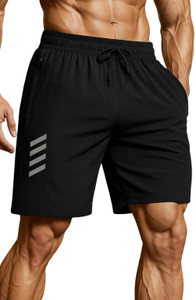 3colors Striped Men Black Sports Shorts, Gym Shorts