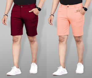 INDICLUB Solid Men Maroon, Orange Casual Shorts