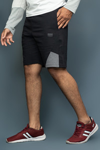 CornerKick Solid, Color Block Men Black Sports Shorts