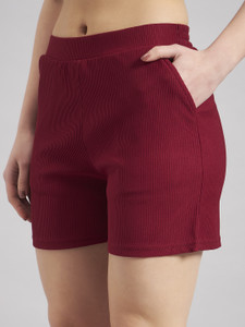 leewan Solid Women Maroon Basic Shorts, Casual Shorts, Gym Shorts, High Waist Shorts, Running Shorts