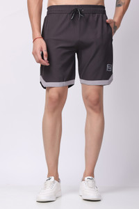FitInOutFit Solid Men Grey Running Shorts, Sports Shorts