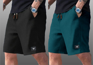 WeReKo Self Design Men Black, Dark Green Regular Shorts