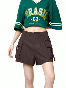 Leriya Fashion Solid Women Brown Cargo Shorts