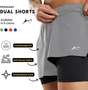 Prosharx Solid Men Grey Gym Shorts, Running Shorts, Sports Shorts