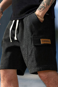 sti Self Design Men Black Cargo Shorts