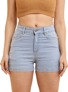 Puella Solid Women Blue Denim Shorts