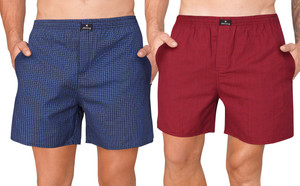 String Checkered Men Maroon, Blue Boxer Shorts