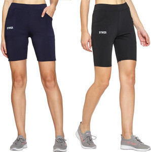 DYWER Solid Women Black, Dark Blue Gym Shorts, Running Shorts, Board Shorts, Sports Shorts
