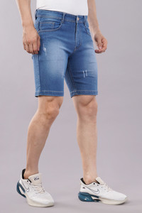 NIVASU Solid Men Light Blue Denim Shorts