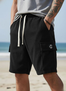 INDICLUB Self Design Men Black Cargo Shorts