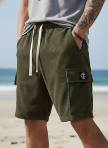 INDICLUB Self Design Men Dark Green Cargo Shorts