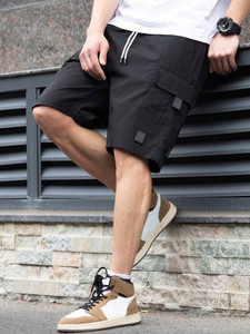 Pitzz Solid Men Black Cargo Shorts