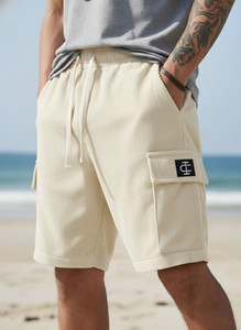 INDICLUB Self Design Men Beige Cargo Shorts