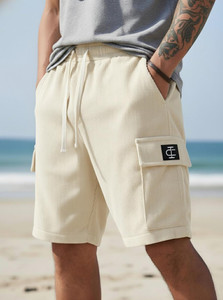 INDICLUB Self Design Men Beige Cargo Shorts