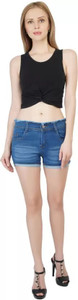 GOPAL Dyed/Washed Women Denim Dark Blue Denim Shorts